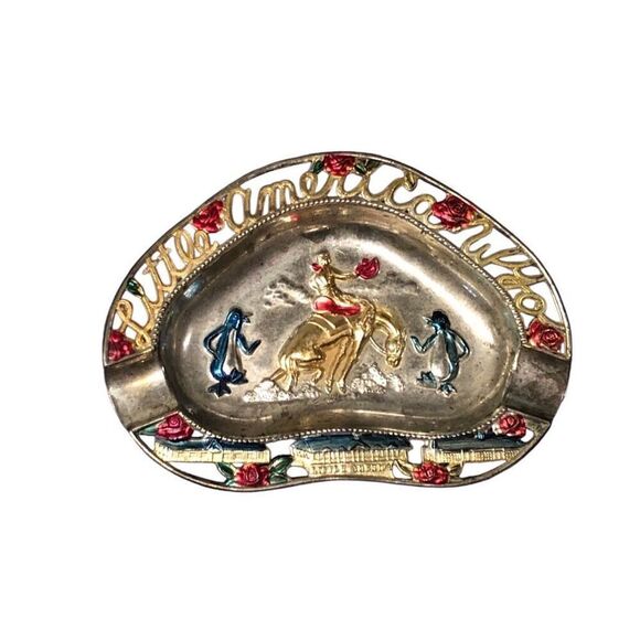 Vintage Little America Wyoming Tin Plate Embossed Ashtray Catch All Americana Ki - Picture 1 of 16